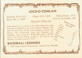 1981 Cramer Baseball Legends Series 2 #59 Jocko Conlan Back