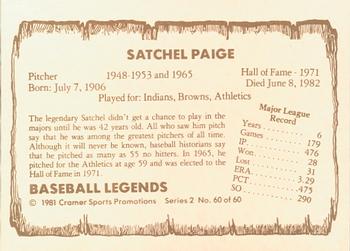 1981 Cramer Baseball Legends Series 2 #60 Satchel Paige Back
