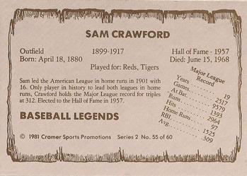 1981 Cramer Baseball Legends Series 2 #55 Sam Crawford Back