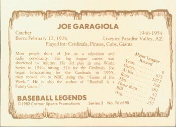 1982 Cramer Baseball Legends Series 3 #76 Joe Garagiola Back