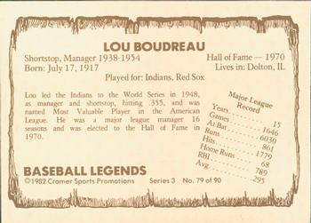 1982 Cramer Baseball Legends Series 3 #79 Lou Boudreau Back