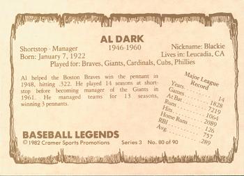 1982 Cramer Baseball Legends Series 3 #80 Al Dark Back