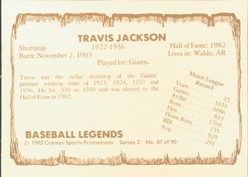 1982 Cramer Baseball Legends Series 3 #87 Travis Jackson Back