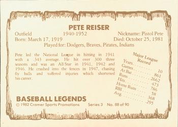 1982 Cramer Baseball Legends Series 3 #88 Pete Reiser Back