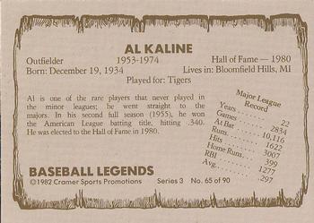 1982 Cramer Baseball Legends Series 3 #65 Al Kaline Back