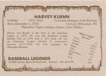 1982 Cramer Baseball Legends Series 3 #66 Harvey Kuenn Back