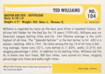 1980-87 SSPC HOF #104 Ted Williams Back
