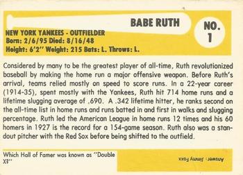 1980-87 SSPC HOF #1 Babe Ruth Back