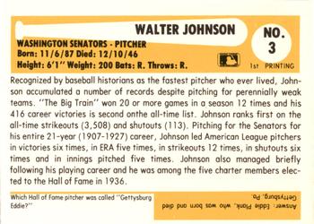 1980-87 SSPC HOF #3 Walter Johnson Back