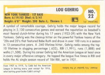 1980-87 SSPC HOF #22 Lou Gehrig Back