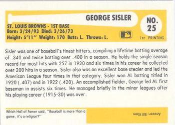 1980-87 SSPC HOF #25 George Sisler Back