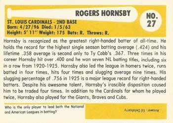 1980-87 SSPC HOF #27 Rogers Hornsby Back