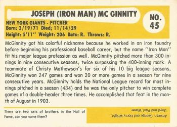 1980-87 SSPC HOF #45 Joe McGinnity Back