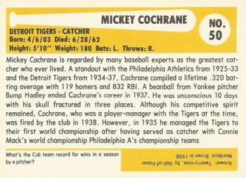1980-87 SSPC HOF #50 Mickey Cochrane Back