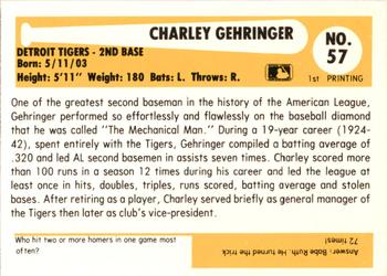 1980-87 SSPC HOF #57 Charlie Gehringer Back