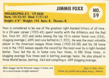 1980-87 SSPC HOF #59 Jimmie Foxx Back