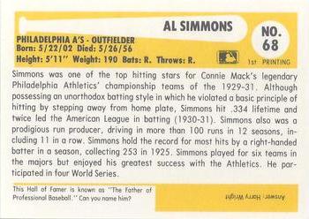 1980-87 SSPC HOF #68 Al Simmons Back