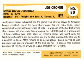 1980-87 SSPC HOF #80 Joe Cronin Back