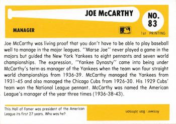 1980-87 SSPC HOF #83 Joe McCarthy Back