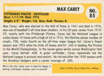 1980-87 SSPC HOF #85 Max Carey Back