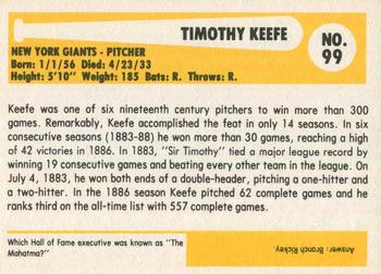 1980-87 SSPC HOF #99 Tim Keefe Back