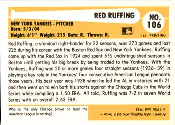 1980-87 SSPC HOF #106 Red Ruffing Back