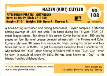 1980-87 SSPC HOF #108 Kiki Cuyler Back