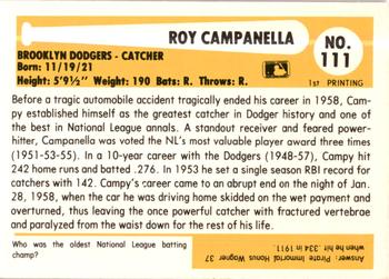 1980-87 SSPC HOF #111 Roy Campanella Back
