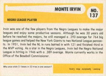 1980-87 SSPC HOF #137 Monte Irvin Back