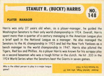 1980-87 SSPC HOF #148 Bucky Harris Back