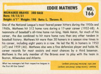 1980-87 SSPC HOF #166 Eddie Mathews Back