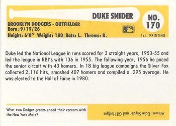 1980-87 SSPC HOF #170 Duke Snider Back