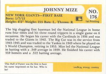 1980-87 SSPC HOF #176 Johnny Mize Back