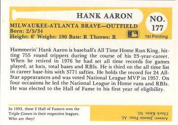 1980-87 SSPC HOF #177 Hank Aaron Back