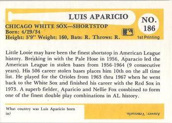 1980-87 SSPC HOF #186 Luis Aparicio Back