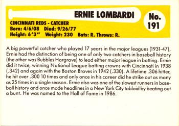 1980-87 SSPC HOF #191 Ernie Lombardi Back