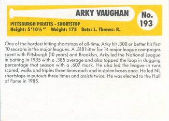 1980-87 SSPC HOF #193 Arky Vaughan Back