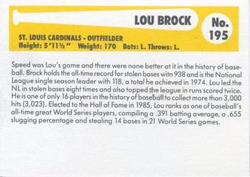 1980-87 SSPC HOF #195 Lou Brock Back