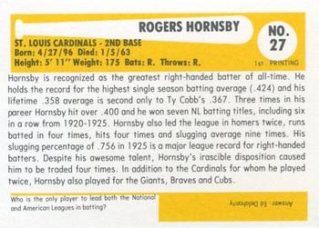1980-87 SSPC HOF #27 Rogers Hornsby Back