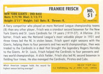 1980-87 SSPC HOF #51 Frankie Frisch Back