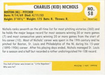 1980-87 SSPC HOF #58 Kid Nichols Back
