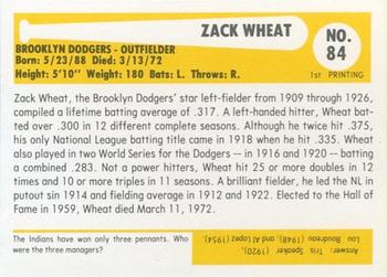 1980-87 SSPC HOF #84 Zack Wheat Back