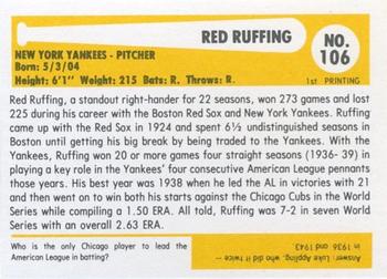 1980-87 SSPC HOF #106 Red Ruffing Back