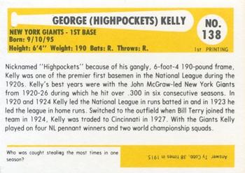 1980-87 SSPC HOF #138 George Kelly Back