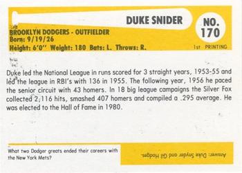 1980-87 SSPC HOF #170 Duke Snider Back