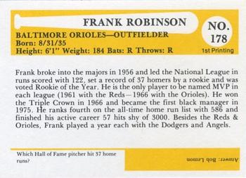 1980-87 SSPC HOF #178 Frank Robinson Back