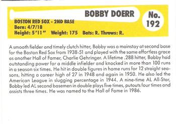 1980-87 SSPC HOF #192 Bobby Doerr Back