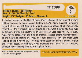 1980-87 SSPC HOF #2 Ty Cobb Back