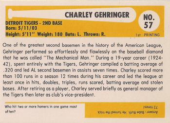 1980-87 SSPC HOF #57 Charlie Gehringer Back