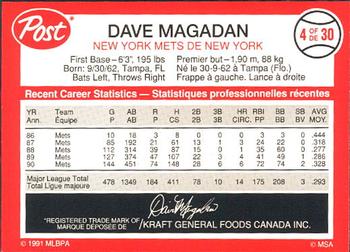1991 Post Canada Super Star Series #4 Dave Magadan Back